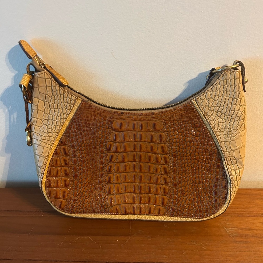 Tan and Brown Shoulder Bag with Textured Design